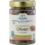 Masline Verzi si Kalamata Mani Eco cu Chili si Ierburi, 205g
