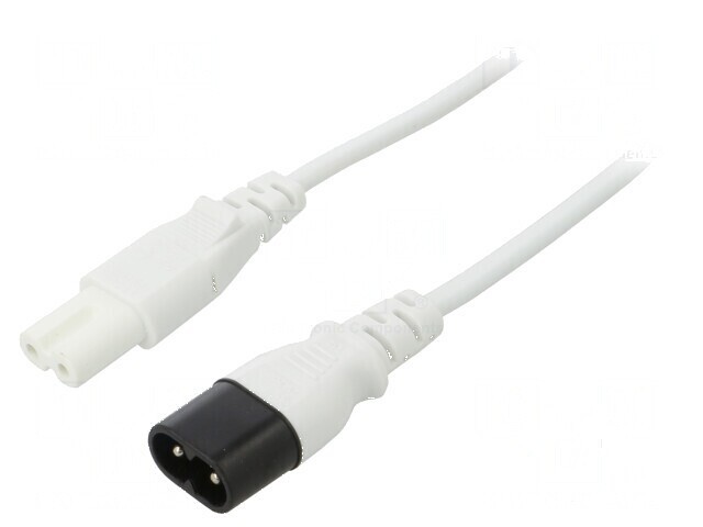 Cablu IEC C7 mamă - IEC C8 tată 0,5m alb 2,5A 2x0,75mm2 PVC