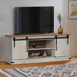 vidaXL Dulap TV HALDEN, 150x40x60 cm, Lemn Masiv, Alb, 2 Usi Glisante