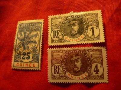3 Timbre Guineea Franceza 1906 : Gen. Faidherbe si Palmier , stampilate foto