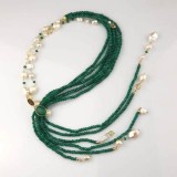 Cumpara ieftin Colier argint 925 placat aur cu agat verde smarald, cuarț citrin si perle de cultura, tip esarfa, 125cm. Cutie cadou inclusa