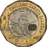 Mexic 20 Pesos 2019 - (Emiliano Zapata Salazar) 30 mm, KM-992 UNC !!!