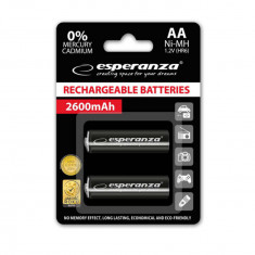 Set 2 acumulatori AA (R6) Esperanza 92254, 2600mAh, Ni-MH, 1.2V, reincarcabili, negri