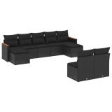 Cumpara ieftin Set mobilier de gradina cu perne, 9 piese, negru, poliratan