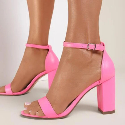 Sandale roz cu toc gros Ingrid 125 foto