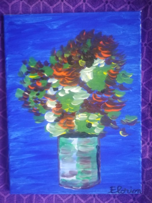 TABLOU PE PANZA CU SASIU NOU 30X40 CM VAS CU FLORI PRET DOAR 20 LEI