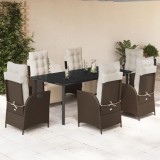 VidaXL Set mobilier de grădină cu perne, 7 piese, maro, poliratan