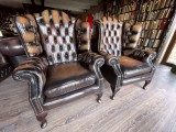 Galerie arta Set fotolii birou Chesterfield Piele 100% structura lemn masiv