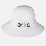Palarie de paie alba cu inele decorative pentru femei, CMCLASS