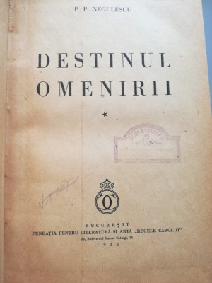 1938, Destinul omenirii, de P.P. Negulescu, vol. 1, princeps foto