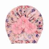 Caciulita tip turban cu floricele roz cu strasuri aplicate (Marime Disponibila:
