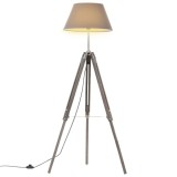 Cumpara ieftin Lampă de podea cu trepied, gri, 141 cm, lemn masiv de tec
