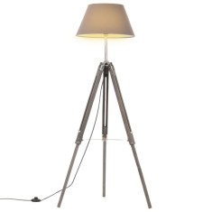 Lampă de podea cu trepied, gri, 141 cm, lemn masiv de tec foto
