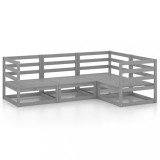 Set mobilier de gradina, 4 piese, gri, lemn masiv de pin