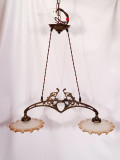 Candelabru antic din bronz si sticla, stil Art Nouveau, Lustre