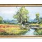 Tablou peisaj camp cu maci pictat manual inramat, O zi minunata, 80x45cm ulei pe panza, rama din lemn, Geo Ungureanu