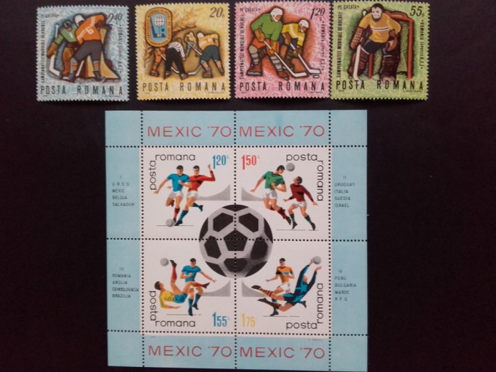 1970 - C.M. Fotbal - Mexic - bloc dantelat LP729a + C.M.Hochei - serie LP718