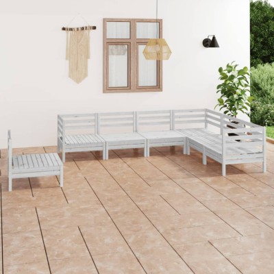 vidaXL Set mobilier de grădină, 7 piese, alb, lemn masiv de pin 3083035 foto