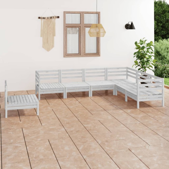 vidaXL Set mobilier de grădină, 7 piese, alb, lemn masiv de pin 3083035