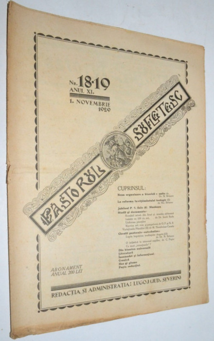 Revista teologica Pastorul sufletesc NR. 18 -19, Lugoj 1929