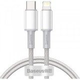 Cablu alimentare si date Baseus High Density Braided,Fast Charging Data Cable pt. smartphone,USB Type-C la Lightning PD 20W, braided, 1m, alb