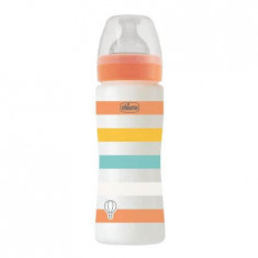 Biberon WB PP cu tetina din silicon cu flux rapid Unisex, 4 luni+, Orange, 330 ml, Chicco