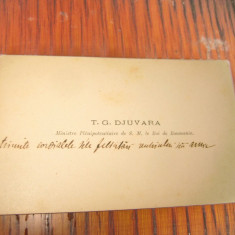 B140-I-T.G.Giuvara-Ministru Regelui Romania carte vizita cu dedicatie.