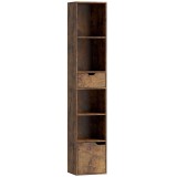 HOMCOM Bibliotecă cu 6 niveluri, reglabilă &icirc;n 3 trepte, cu sertar, ușă de dulap, raft ajustabil, raft de expunere, maro | Aosom Romania