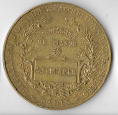 Medalie d&amp;#039;or aux expositions universelles manufacture de pianos, 62,5 g, 55 mm foto