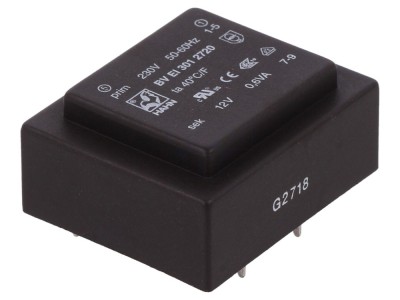 Transformator PCB 230VAC 12V 0,6VA foto