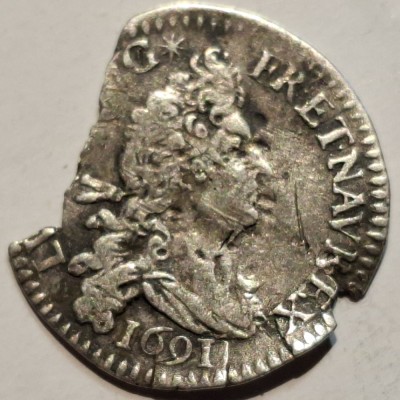 Franța 5 sols 1/16 Ecu 1691 A/ Paris argint Regele Soare foto