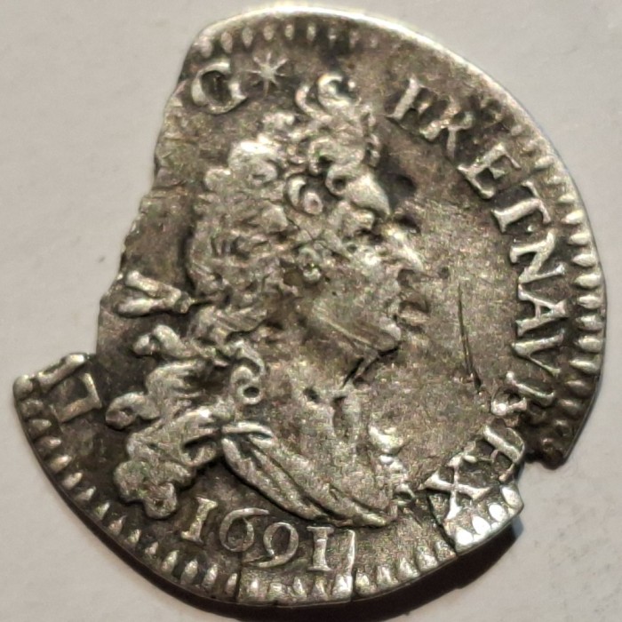 Franța 5 sols 1/16 Ecu 1691 A/ Paris argint Regele Soare