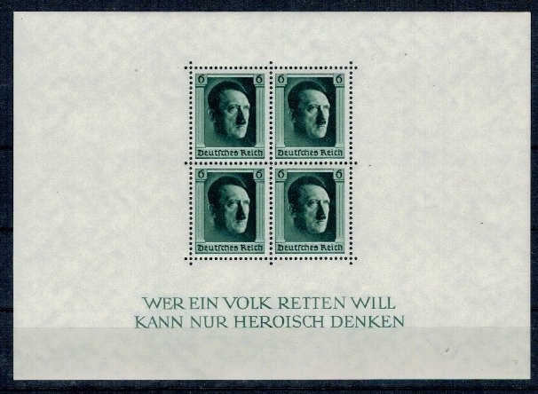 Deutsches Reich 1937 - A. Hitler, Block 7, colita neuzata