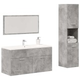 VidaXL Set mobilier de baie, 3 piese, gri beton, lemn compozit