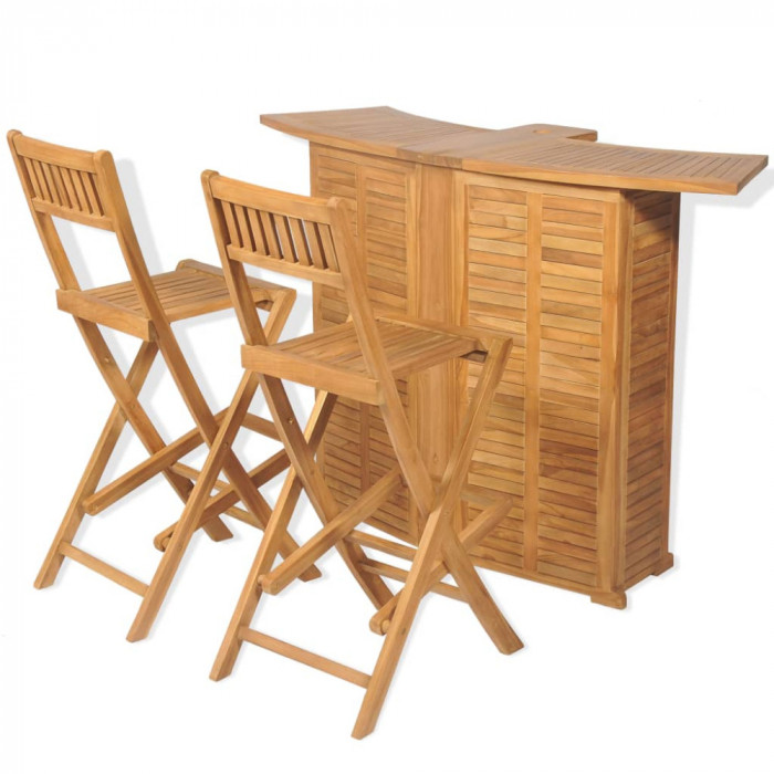 Set de bar cu scaune pliabile, 3 piese, lemn masiv de tec GartenMobel Dekor