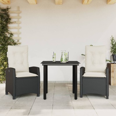vidaXL Set mobilier de grădină cu perne, 3 piese, negru, poliratan foto
