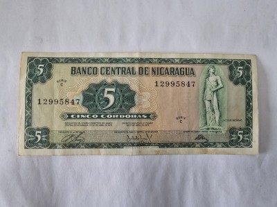 Nicaragua 5 Cordobas 1972 Noua RARA foto