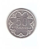 Moneda Africa Centrala 50 francs/franci 1976 D (Gabon), stare foarte buna,curata, Nichel