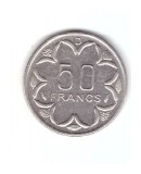 Moneda Africa Centrala 50 francs/franci 1976 D (Gabon), stare foarte buna,curata, Nichel