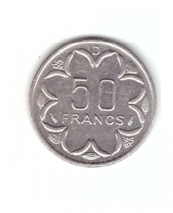 Moneda Africa Centrala 50 francs/franci 1976 D (Gabon), stare foarte buna,curata