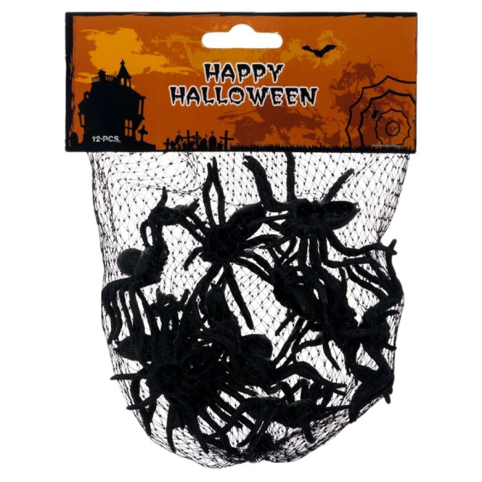 Set Decorațiuni Halloween, Paianjeni Realistici, 12 Bucăți, Plastic, Culoare Negru, Mărime 5cm