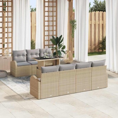 vidaXL Set de canapele pentru grădină 8 pcs Bej 100 x 55 x 73 cm foto