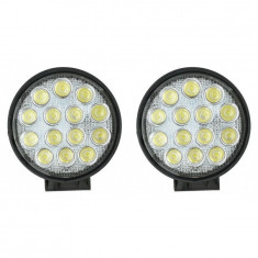 Set de doua proiectoare LED auto offroad 42W 12V-24V 3080 lumeni rotund