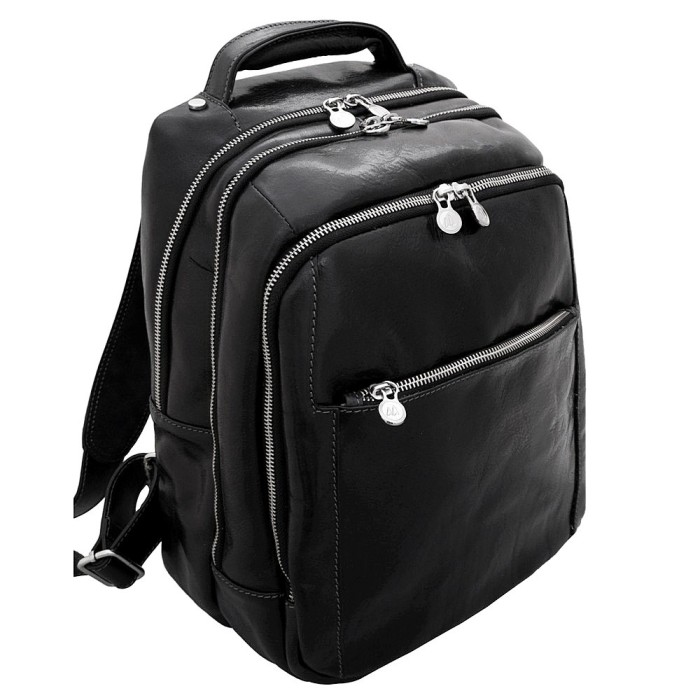 Rucsac pentru laptop din piele naturala vachetta, negru, RL4055