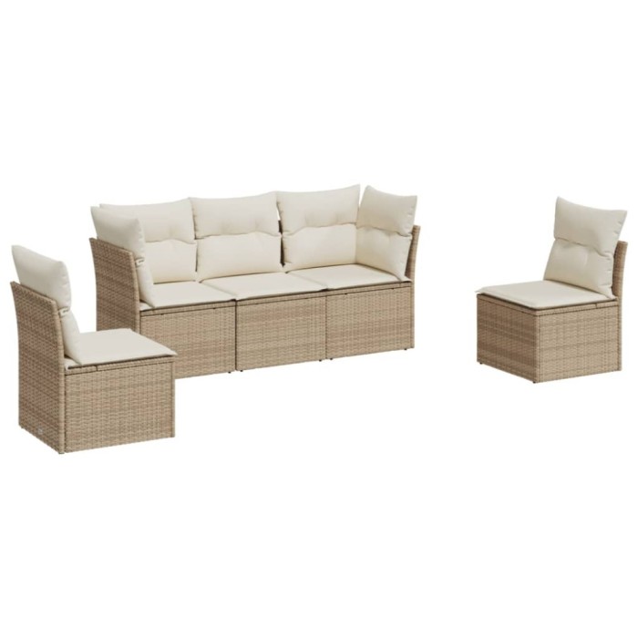 Set canapele de gradina cu perne, 5 piese, bej, poliratan