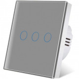 Cumpara ieftin Intrerupator touch iUni 3F, Sticla Securizata, LED, Silver