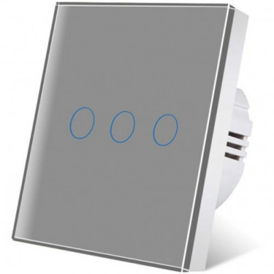 Intrerupator touch iUni 3F, Sticla Securizata, LED, Silver foto
