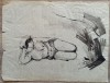 Nud in tus pe hartie de calc, 44x33.5cm, pictura romaneasca, tablou cu nud artistic