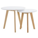 Cumpara ieftin Set 2 masute cafea mdf alb lacuit fag natur Malto 50x50x45 cmm 40x40x40 cm