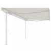 Copertină retractabilă automat, cu st&acirc;lpi, crem, 5x3,5 m